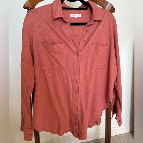 Lou & Grey Coral Button Down Tie Front Sz M Loft - Picture 2 of 6